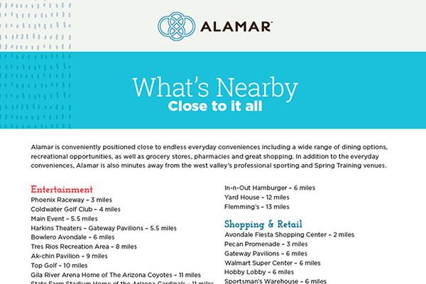 What's nearby the Alamar community in Avondale, AZ