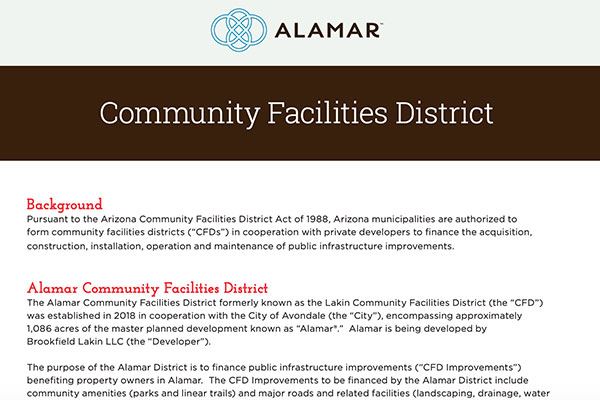 Community Facilities District for the Alamar community in Avondale, AZ