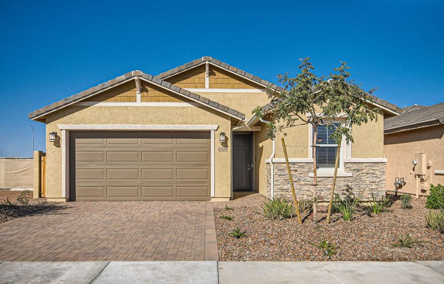Lewis model home front exterior by Lennar Homes in Alamar community in Avondale, AZ