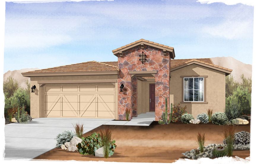 Belice by Brightland Homes Territorial Ranch elevation at Alamar community in Avondale, AZ